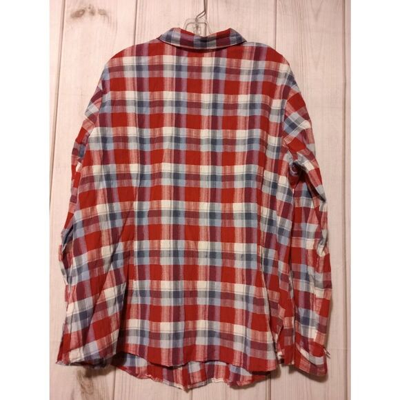 Allison Daley Shirt Ladies 20W‎ Red Blue Button Front Long Sleeve Light Weight - Picture 2 of 8